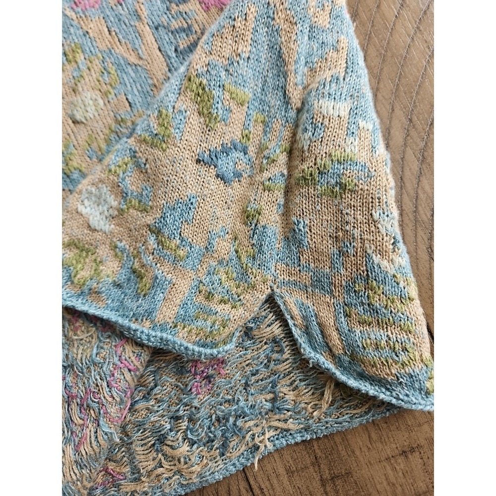 VTG Sigrid Olsen Top S Pink Blue Knitted Floral Linen Cotton Coastal Cottage - Picture 7 of 16